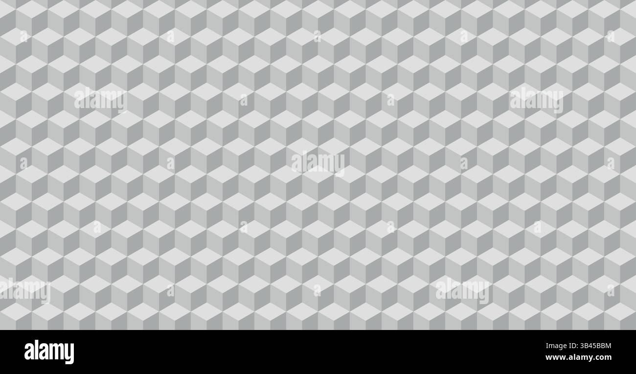 Ripetizione del motivo cubico 3D in toni di grigio tenui con stile illusorio ottico isometrico Illustrazione Vettoriale