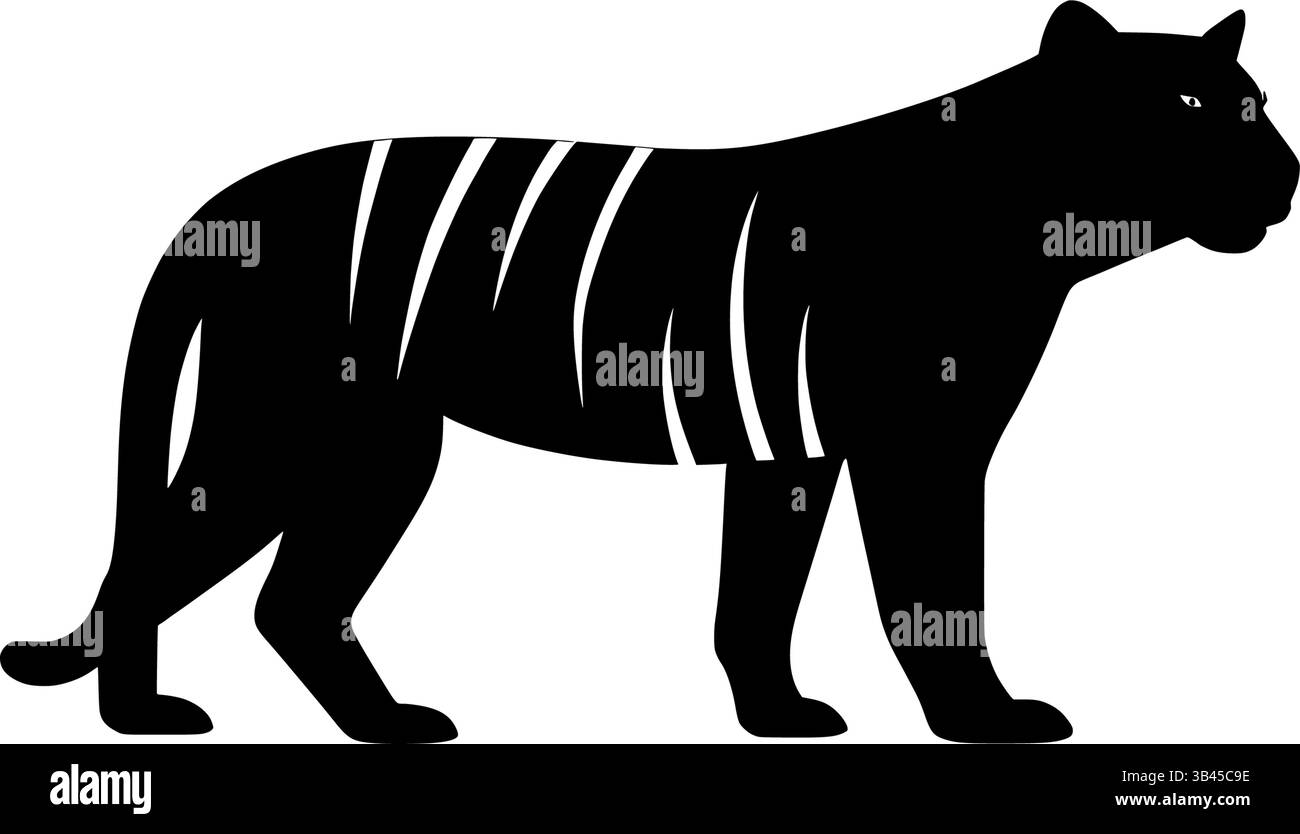 Illustrazione grafica vettoriale di una tigre nera con grafica a strisce bianche Illustrazione Vettoriale