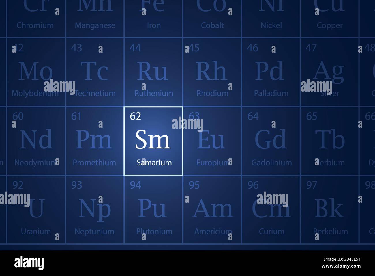 Elemento evidenziato samario nella tavola periodica con effetto luminoso Illustrazione Vettoriale