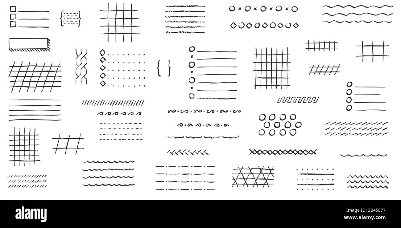 Griglie quadrate disegnate in pastello e motivi a righe per blocchi appunti fatti a mano e collage creativi Illustrazione Vettoriale