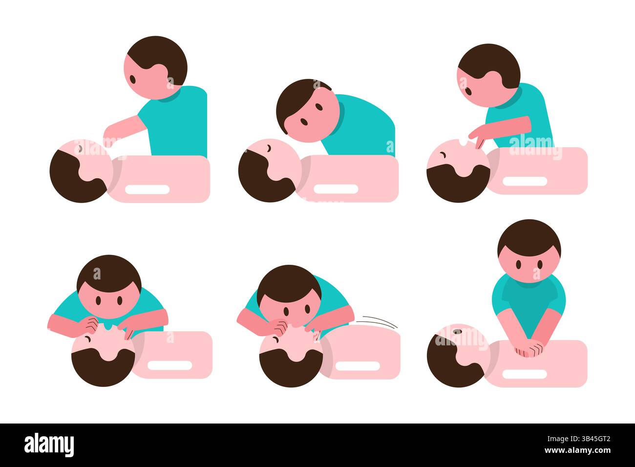 CPR . Linee guida per la rianimazione cardiopolmonare . Includono compressione toracica, vie respiratorie aperte e respirazione di soccorso . Personaggi dei cartoni animati dal design piatto . Isolare Illustrazione Vettoriale CPR . Linee guida per la rianimazione cardiopolmonare . Includono compressione toracica, vie respiratorie aperte e respirazione di soccorso . Personaggi dei cartoni animati dal design piatto . Isolare Illustrazione Vettoriale