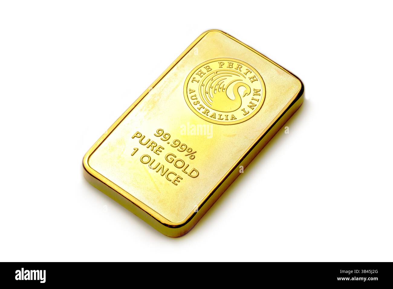 1 oz Gold bar della Perth Mint in Australia isolato su uno sfondo bianco studio. Foto Stock