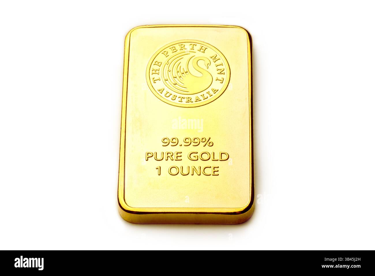 1 oz Gold bar della Perth Mint in Australia isolato su uno sfondo bianco studio. Foto Stock