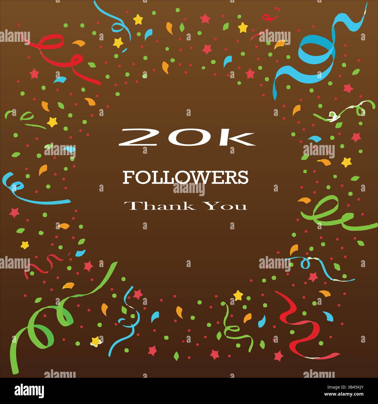 Etichetta di ringraziamento follower tema di colore bianco isolato su sfondo marrone. 20k follower. Grafica del messaggio di saluto vettoriale. Illustrazione Vettoriale