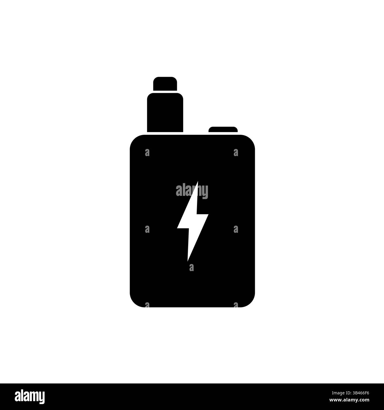 Icona minimalista in bianco e nero di un dispositivo elettronico vape con un fulmine che simboleggia la potenza Illustrazione Vettoriale