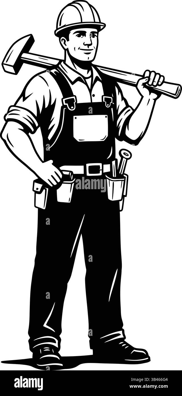 1 maggio operaio della Festa dei lavoratori silhouette Vector Illustrazione Vettoriale