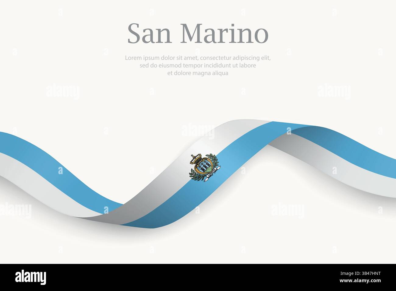 Bandiera di San Marino sul nastro ondulato. Modello per il giorno dell'indipendenza Illustrazione Vettoriale