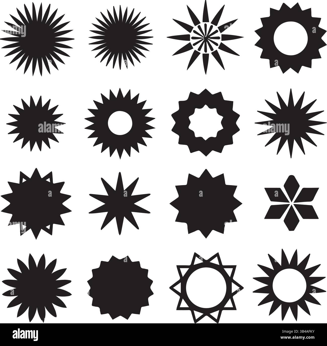 Silhouette nere e forme Starburst – icone vettoriali con motivo geometrico astratto Illustrazione Vettoriale