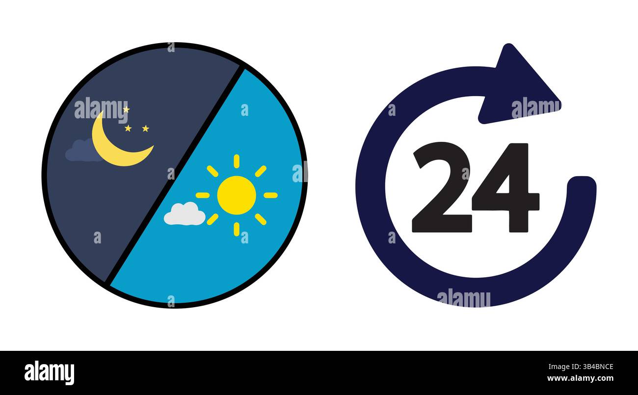 Un grafico semplice e pulito che mostra la disponibilità 24 ore su 24. Illustrazione Vettoriale