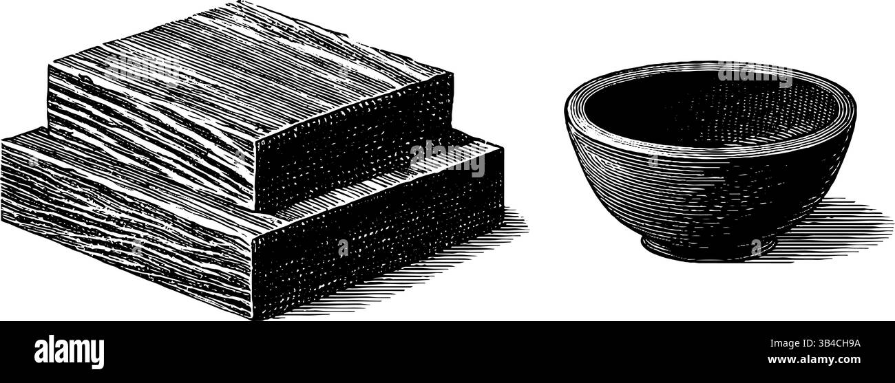 Arte incisa dei gradini del tempio e offre ciotola per il design culturale e la decorazione. Illustrazione Vettoriale