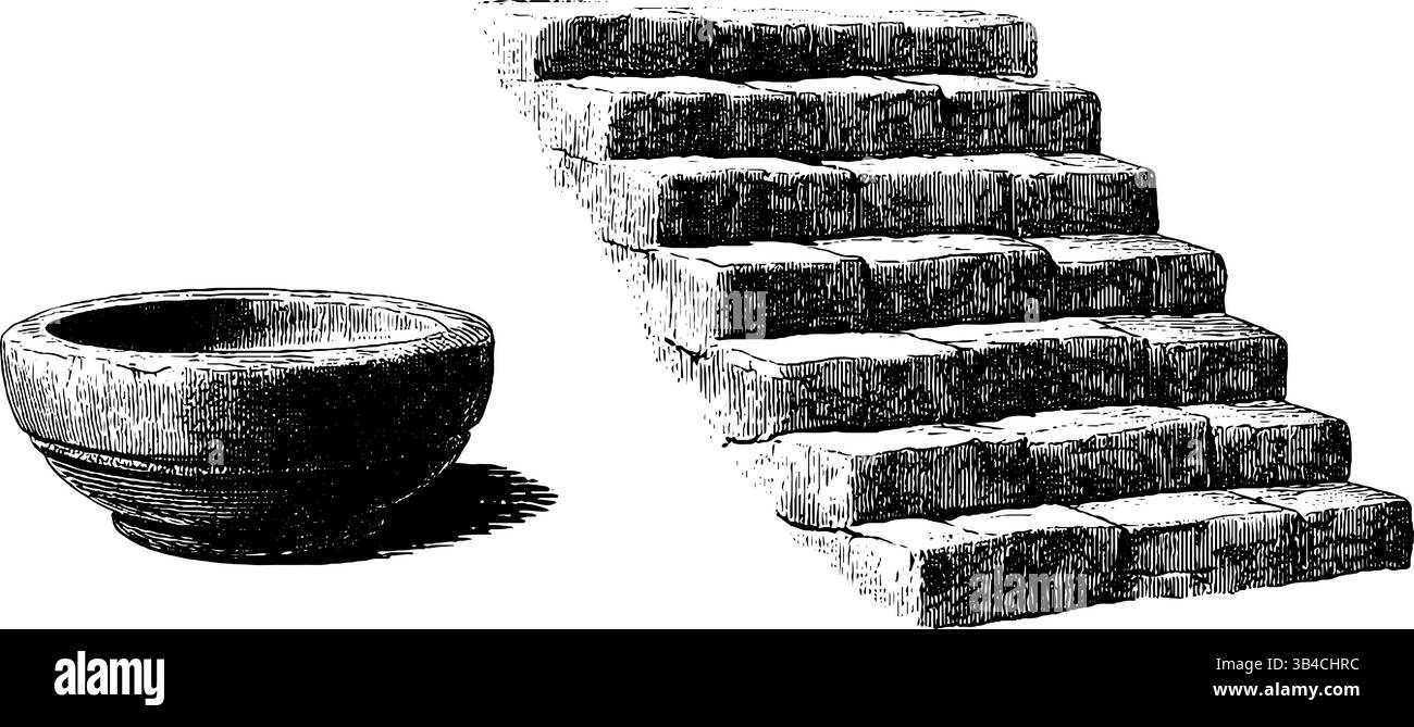 Serie di scale del tempio incise con ciotola per progetti di design culturale. Illustrazione Vettoriale