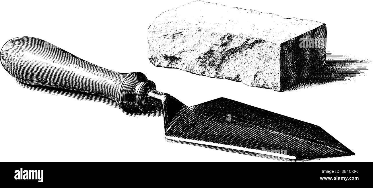 Illustrazione incisa di scalpello per muratura e mattoni per temi di costruzione. Illustrazione Vettoriale