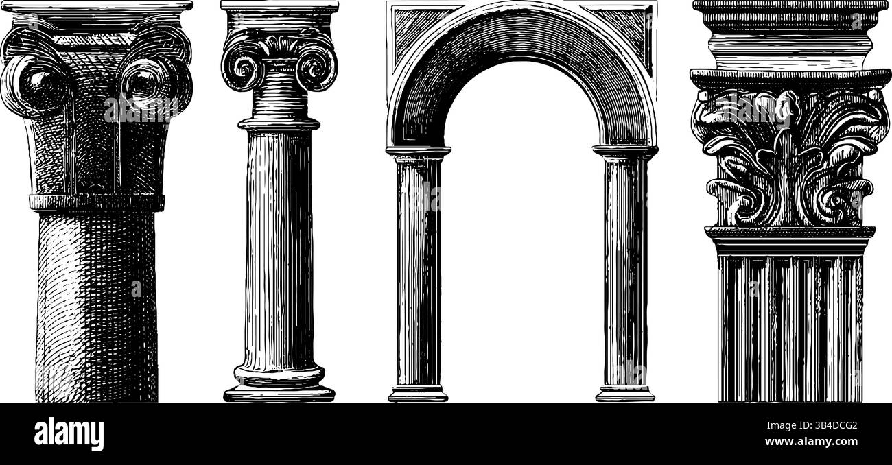 Incisioni architettoniche del triforio e elementi di design arcade per approfondimenti storici. Illustrazione Vettoriale