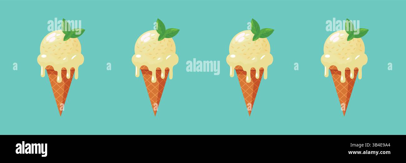 gelato alla menta in coni di waffle illustrazione vettoriale piatta isolata. Illustrazione Vettoriale