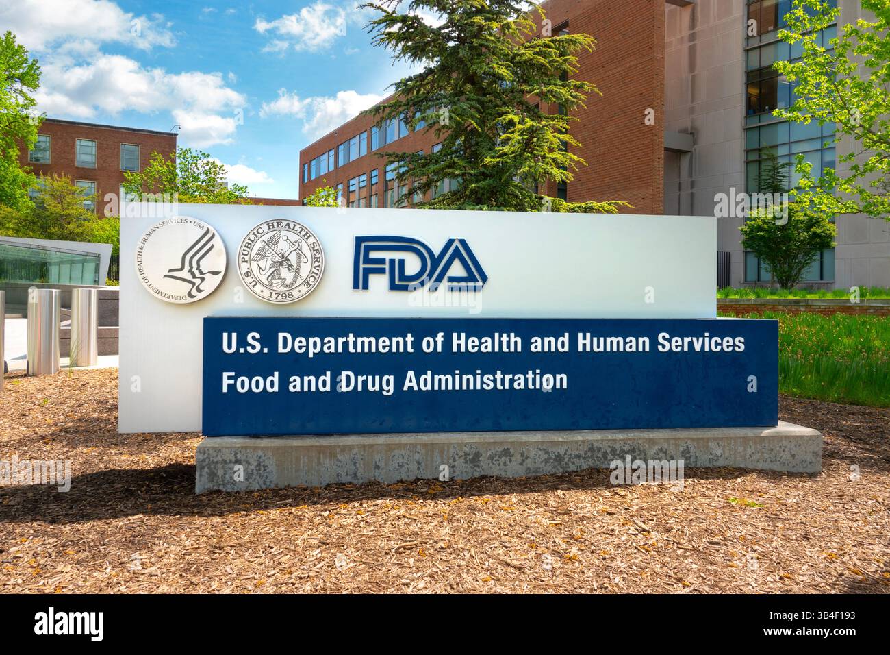 USA governo federale FDA Dipartimento della salute e dei servizi umani sede della Food and Drug Administration White Oak Maryland cartello esterno Foto Stock