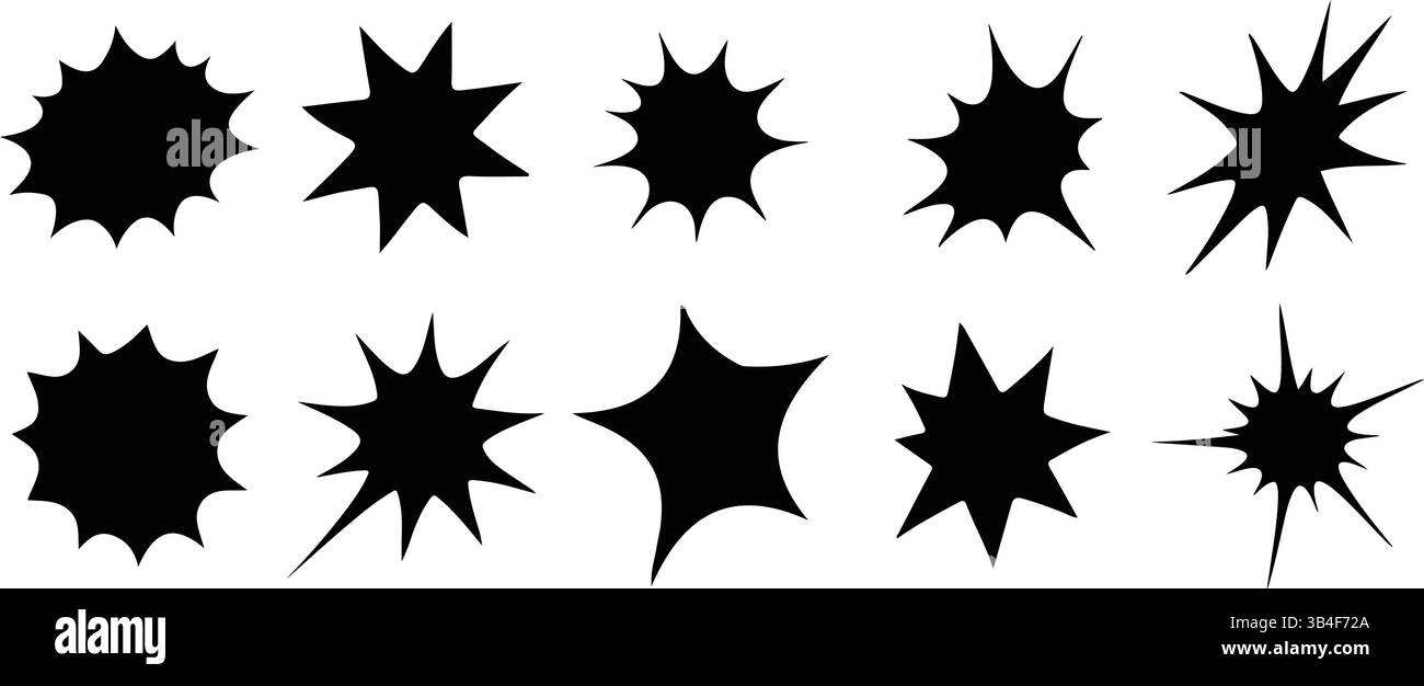 Set di Black Cartoon Explosion. illustrazione vettoriale di elementi di design a forma di fumetto starburst Illustrazione Vettoriale