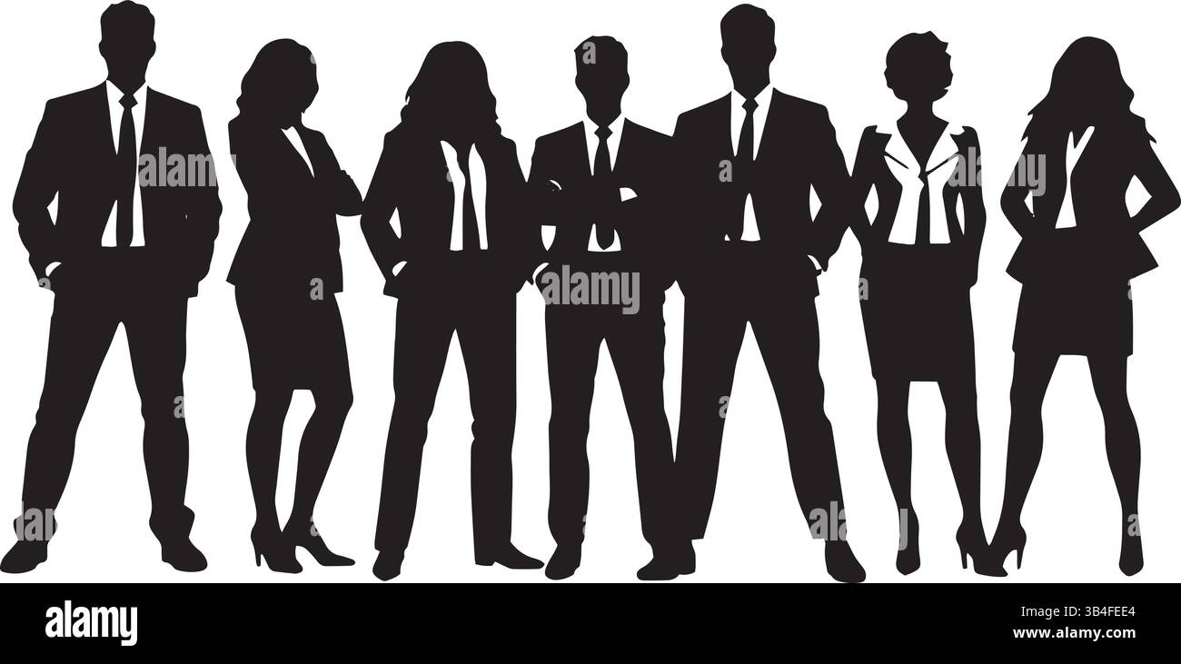 Silhouette stilizzate per uomini d'affari in pose erette – Modern Vector Art per il Corporate e il Fashion Design Illustrazione Vettoriale