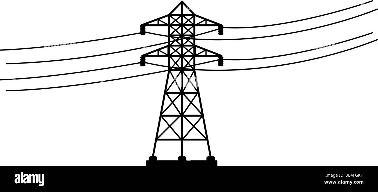 Simbolo dell'icona della torre di trasmissione della linea di alimentazione ad alta tensione Illustrazione Vettoriale