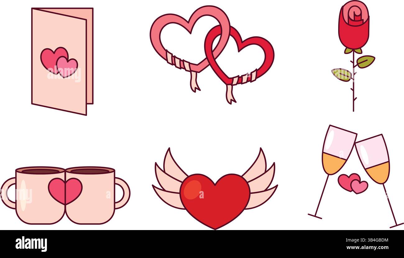 Icone colorate del cuore d'amore. Illustrazione vettoriale Illustrazione Vettoriale