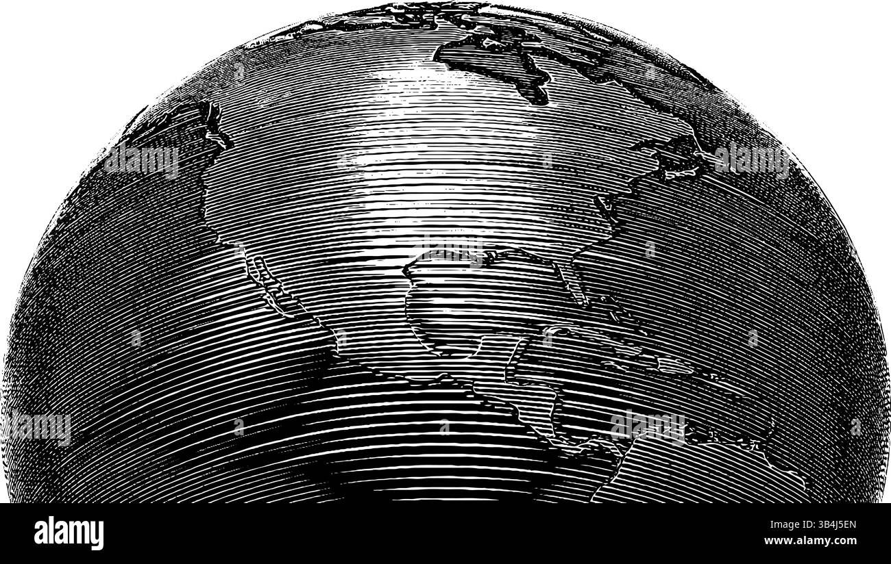 Globo in terra vintage con incisione audace per design e uso didattico. Illustrazione Vettoriale