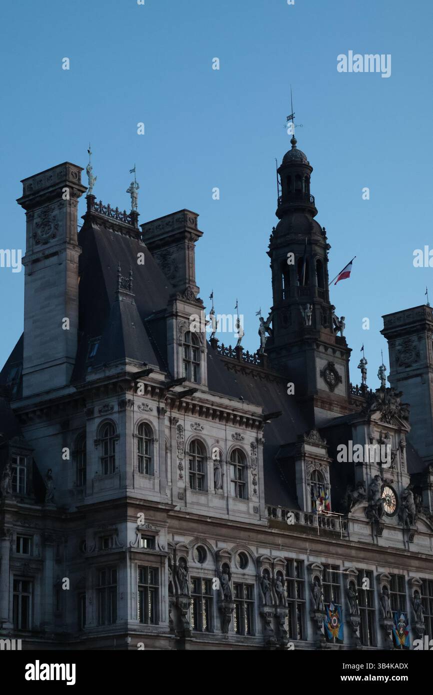 Primo piano del volto dell'Hotel de Ville di Parigi, Francia Foto Stock