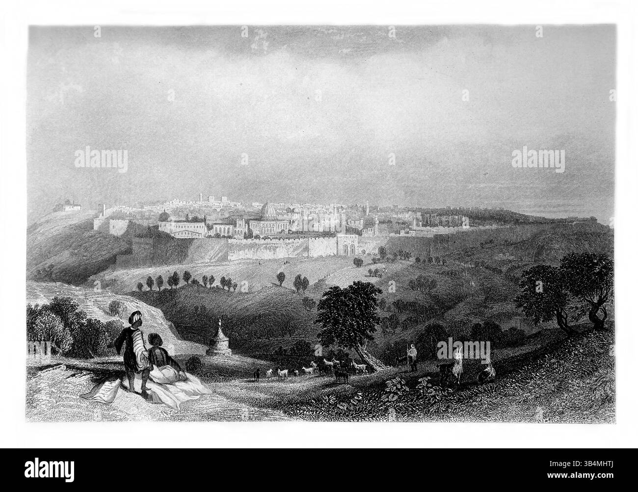 Illustrazione della città Santa di Gerusalemme dal reverendo biblico di famiglia autointerpretante del XIX secolo Brown John Brown pubblicato da John G.Murdoch & Foto Stock