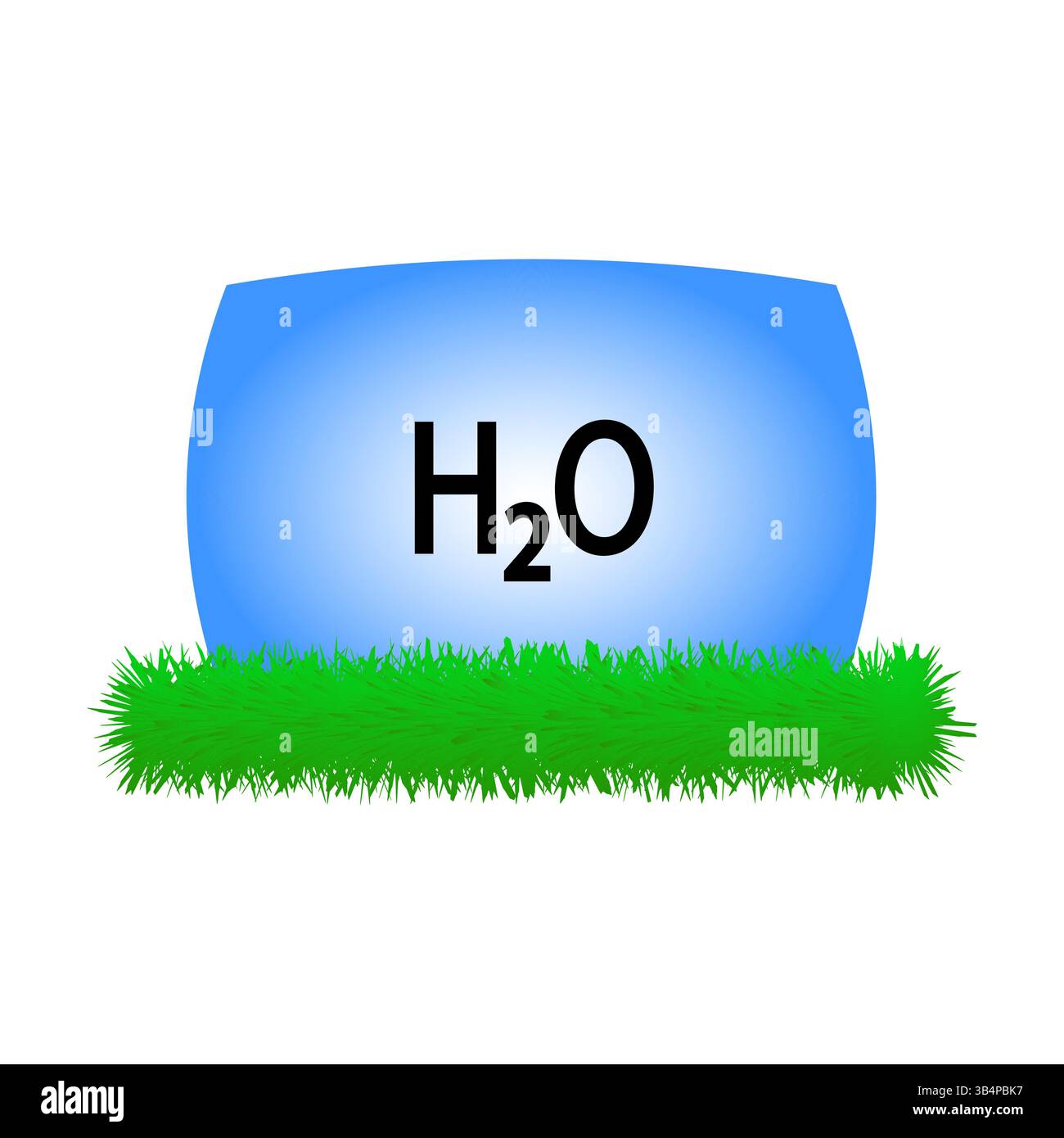 Icona H2O. Simbolo dell'acqua. Forma a goccia blu. Elemento vettoriale erba. Illustrazione Vettoriale
