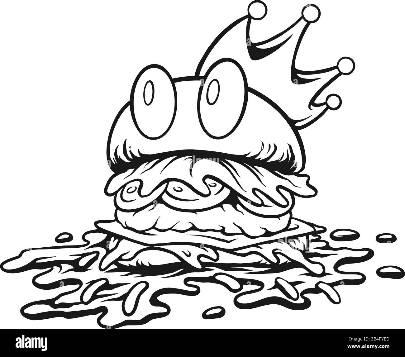 Personaggio Burger King con silhouette Sauce Drips Design illustrazioni vettoriali per il logo del tuo lavoro, t-shirt di merchandising, adesivi ed etichette, pos Illustrazione Vettoriale