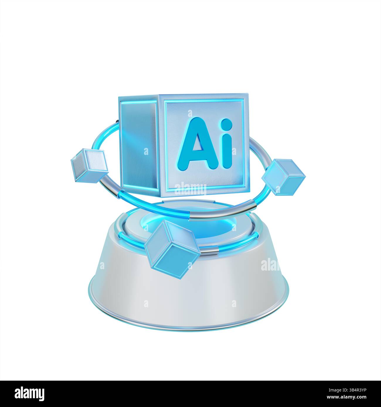 Icona di rendering 3D di una tecnologia di intelligenza artificiale che simboleggia il sistema di apprendimento automatico e la sicurezza informatica. Foto Stock