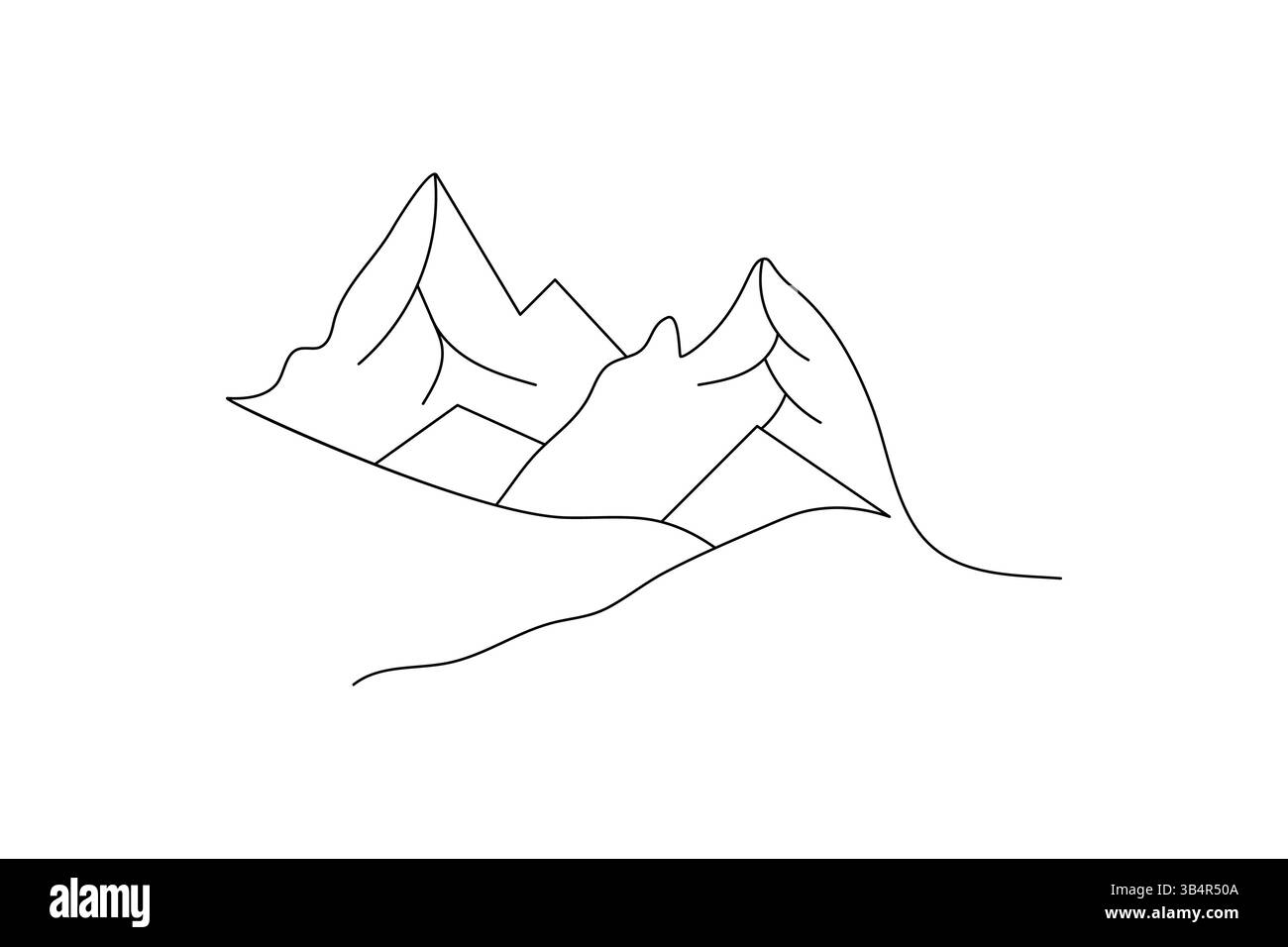 Disegno continuo su una linea dell'icona vettoriale minimalista isolata del paesaggio montano Illustrazione Vettoriale