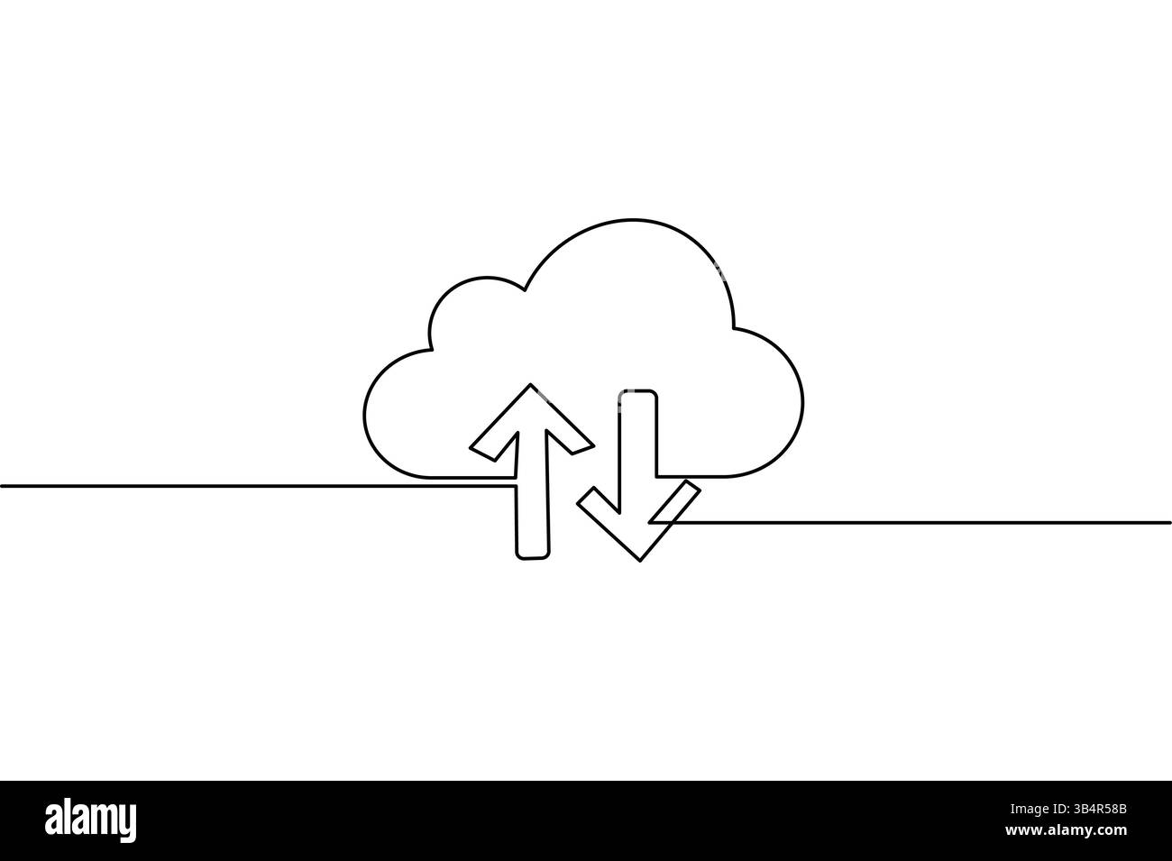 Archiviazione cloud disegno continuo a una linea e stile minimalista Isola icona vettoriale contorno Illustrazione Vettoriale