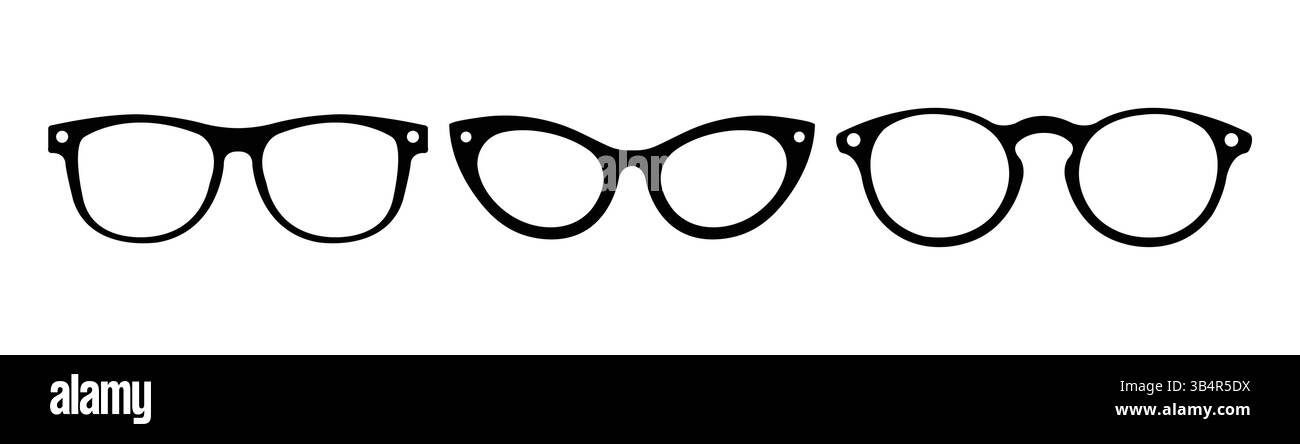 Set di silhouette degli occhiali da vista retrospettivi con diverse forme della cornice Illustrazione Vettoriale