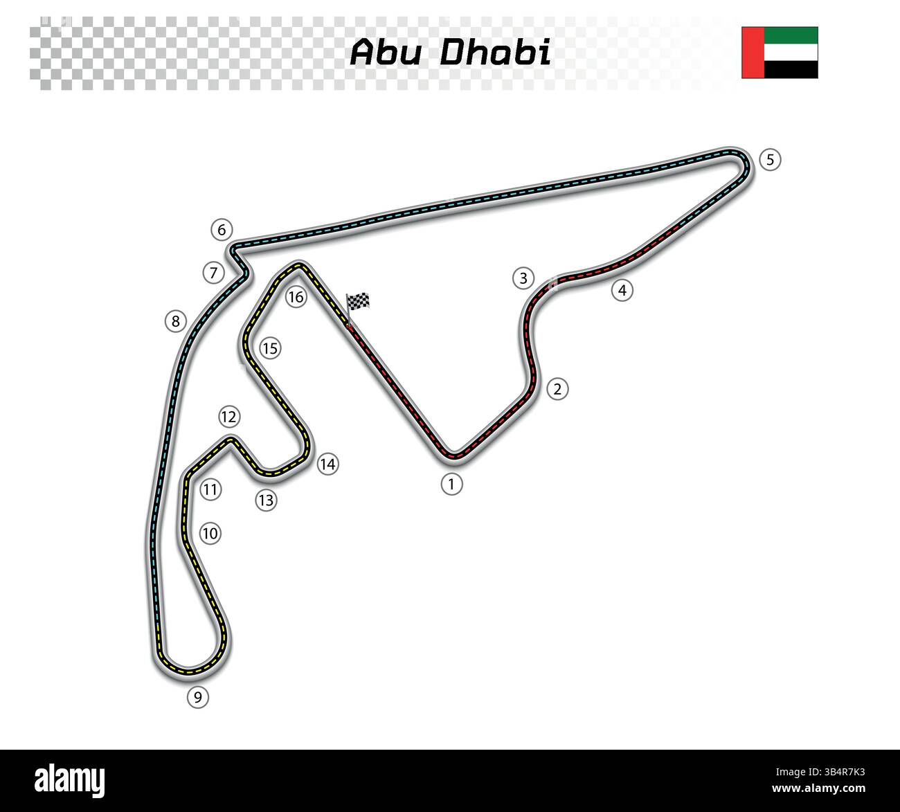Circuito di Abu Dhabi per sport motoristici e autosport. Circuito del Gran premio d'Olanda. Illustrazione Vettoriale
