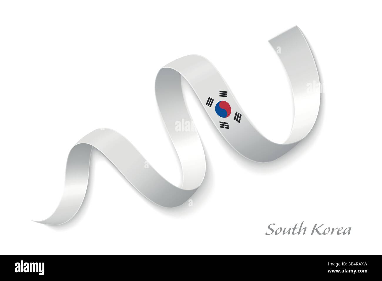 Nastro di bandiera della Corea del Sud che ondeggia i colori nazionali, simboleggiando l'orgoglio, l'unità e l'identità nazionale Illustrazione Vettoriale