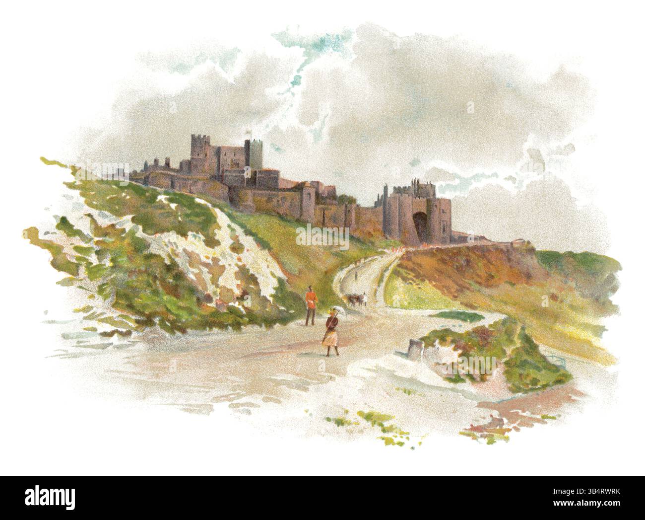 Illustrazione vittoriana d'epoca del castello di dover nel Kent, Inghilterra. Foto Stock