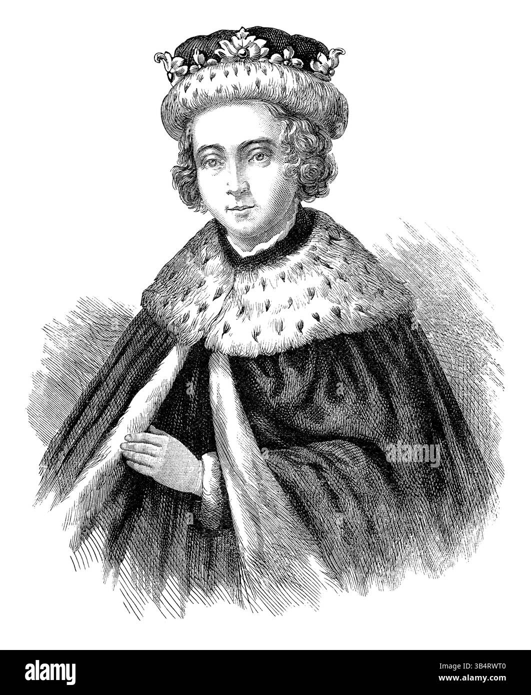 Ritratto d'epoca vittoriana con incisione in legno di re Edoardo V.. Foto Stock