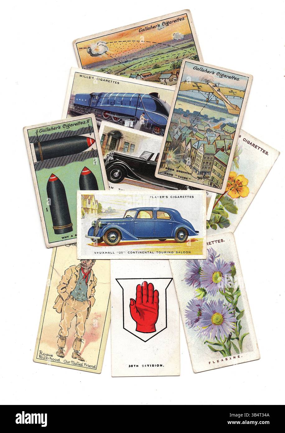 Un montaggio di sigarette d'epoca isolate su uno sfondo bianco. Foto Stock