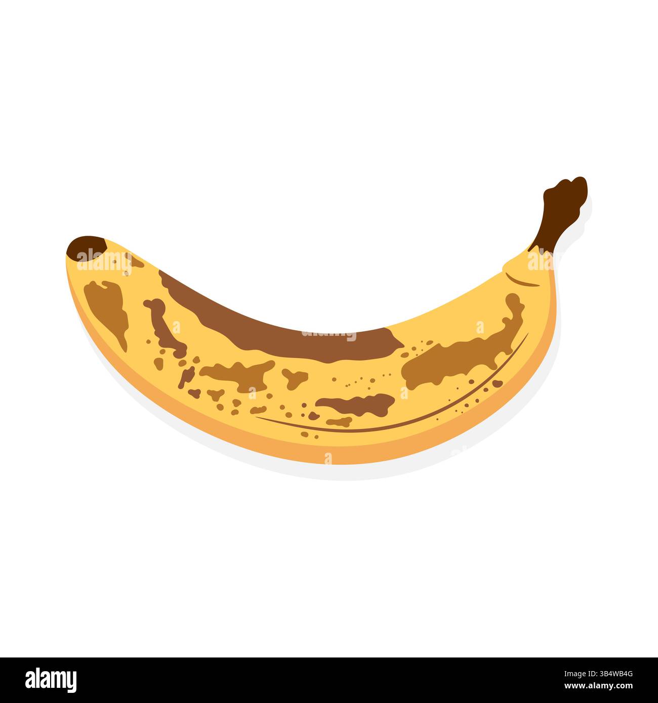 Frutto di banana ultra maturo isolato su sfondo bianco. Banana cartoni animati con macchie marroni. Illustrazione vettoriale Illustrazione Vettoriale