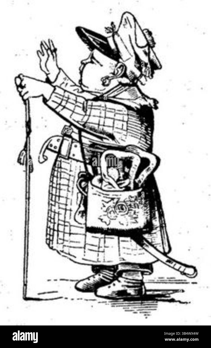 Questa illustrazione dell'edizione 1846 di *Fliegende Blätter* presenta una scena satirica nello stile tipico del periodo. È una stampa in bianco e nero che cattura l'umorismo e la satira della cultura tedesca del XIX secolo. Foto Stock