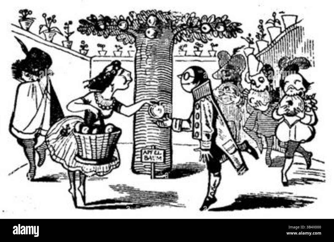 Questa illustrazione dell'edizione 1846 di Fliegende Blätter usa caricature per affrontare umoristicamente il clima politico e sociale nella Germania della metà del XIX secolo. Attraverso rappresentazioni esagerate, la rivista critica le figure politiche contemporanee e gli eventi. Foto Stock