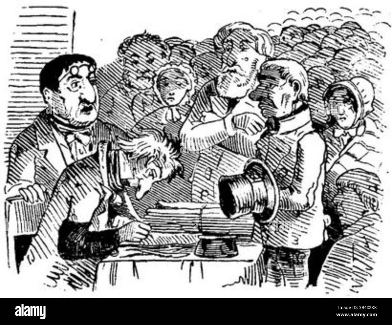 Questa illustrazione del conte Franz Pocci, dell'edizione 1846 di "Fliegende Blätter", cattura un momento della cultura tedesca del XIX secolo, raffigurando una scena umoristica o satirica tipica dello stile della pubblicazione. Foto Stock