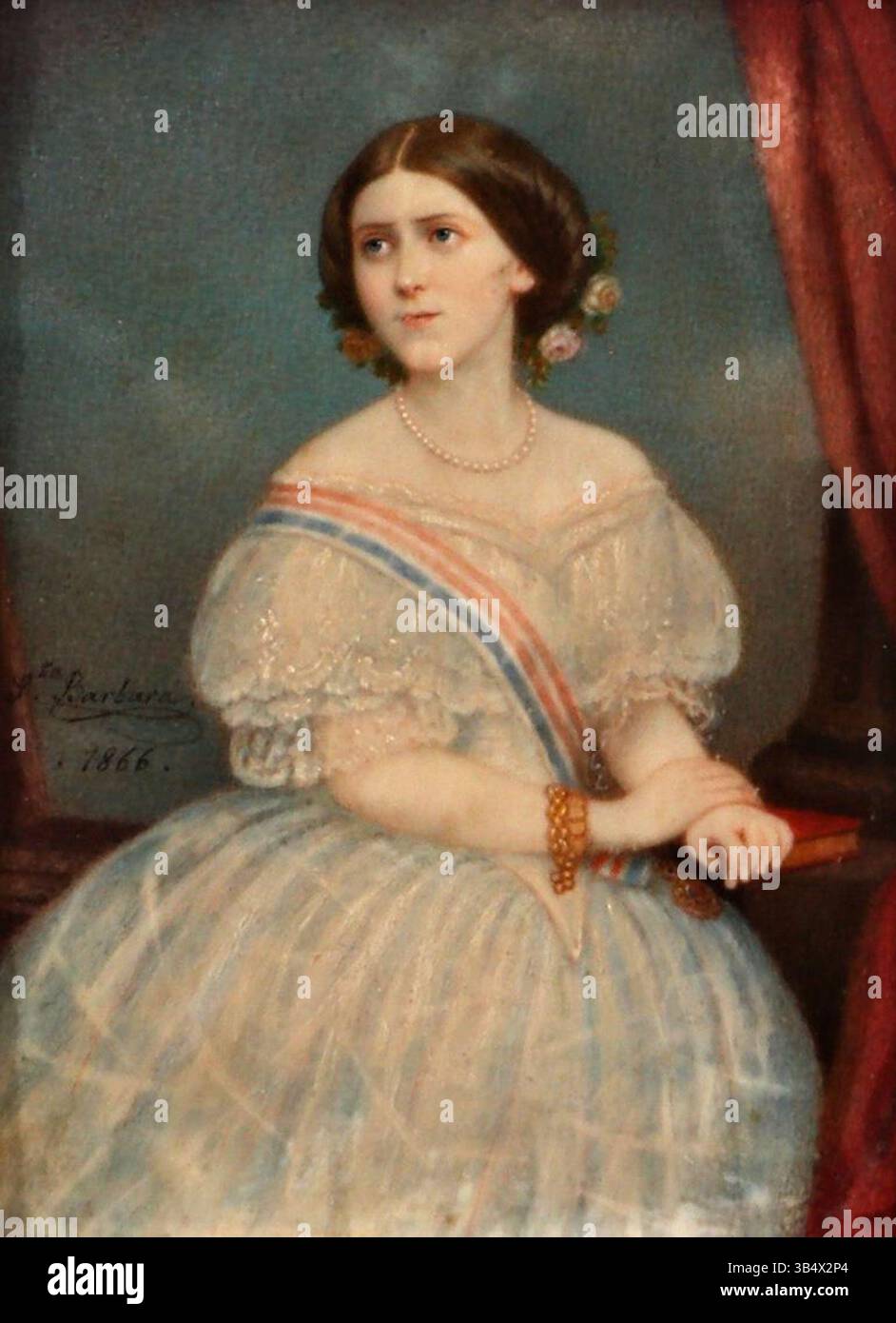 Questo ritratto del 1866 di António Manuel de Santa Bárbara cattura la regina Stephanie di Hohenzollern-Sigmaringen, consorte di re Pietro V del Portogallo, in una rappresentazione dignitosa e formale. Foto Stock