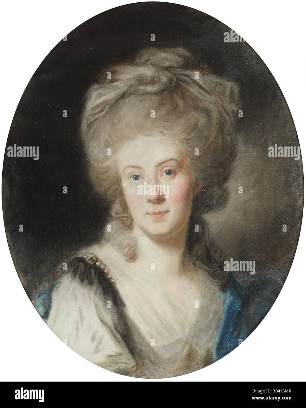 Questo ritratto del XVIII secolo, attribuito a Johann Heinrich Schröder, è una raffigurazione di una donna di alto rango, forse la principessa Federico Sofia Guglielmina di Prussia. Il pastello a olio su pergamena è incorniciato in stile Impero, a mostrare l'eleganza del periodo. Foto Stock