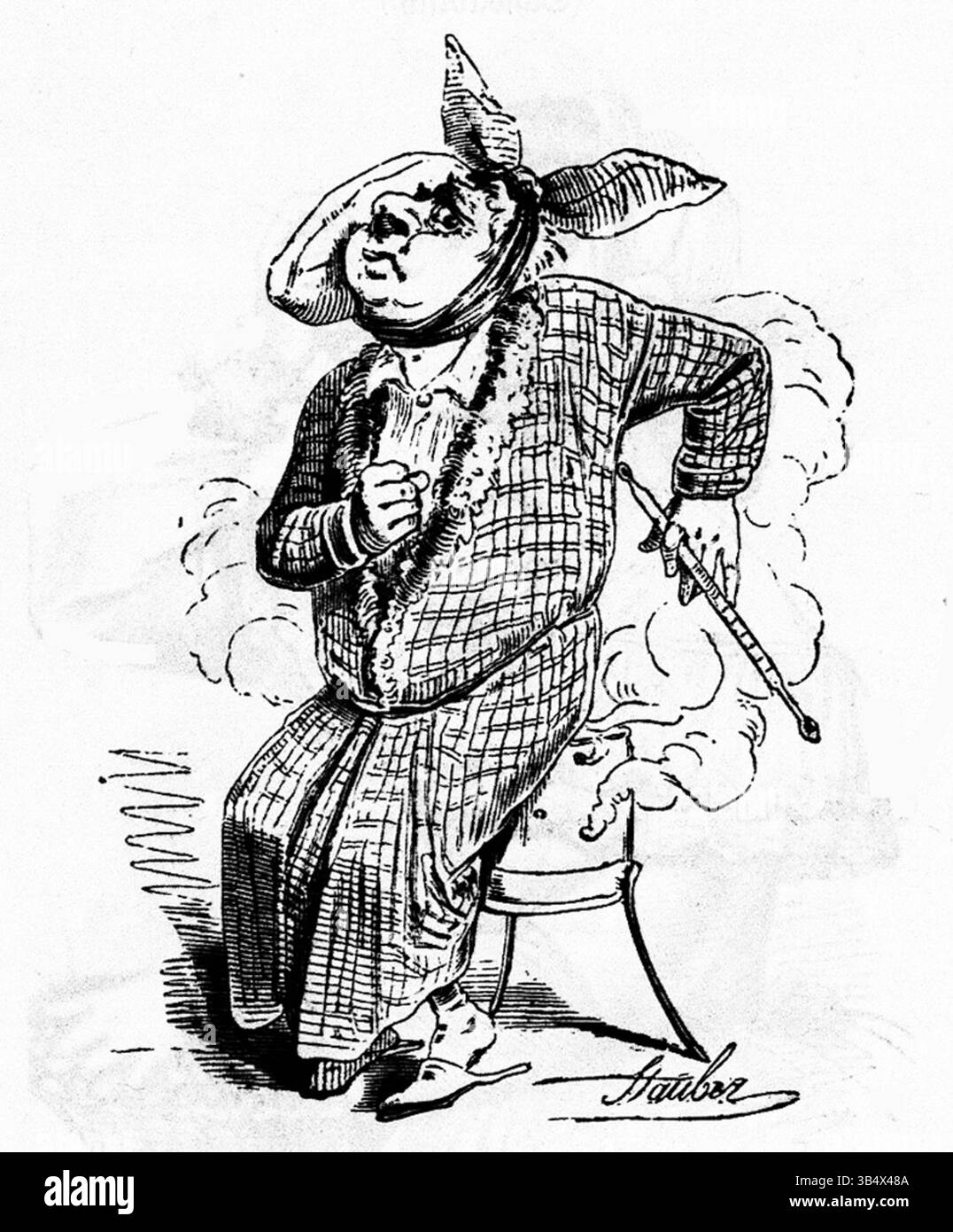 Un'altra illustrazione di Carl Stauber di *Fliegende Blätter*, pubblicata nel 1846. Questo pezzo continua la tradizione satirica della pubblicazione tedesca, affrontando temi sociali e politici attraverso l'arte visiva. Foto Stock