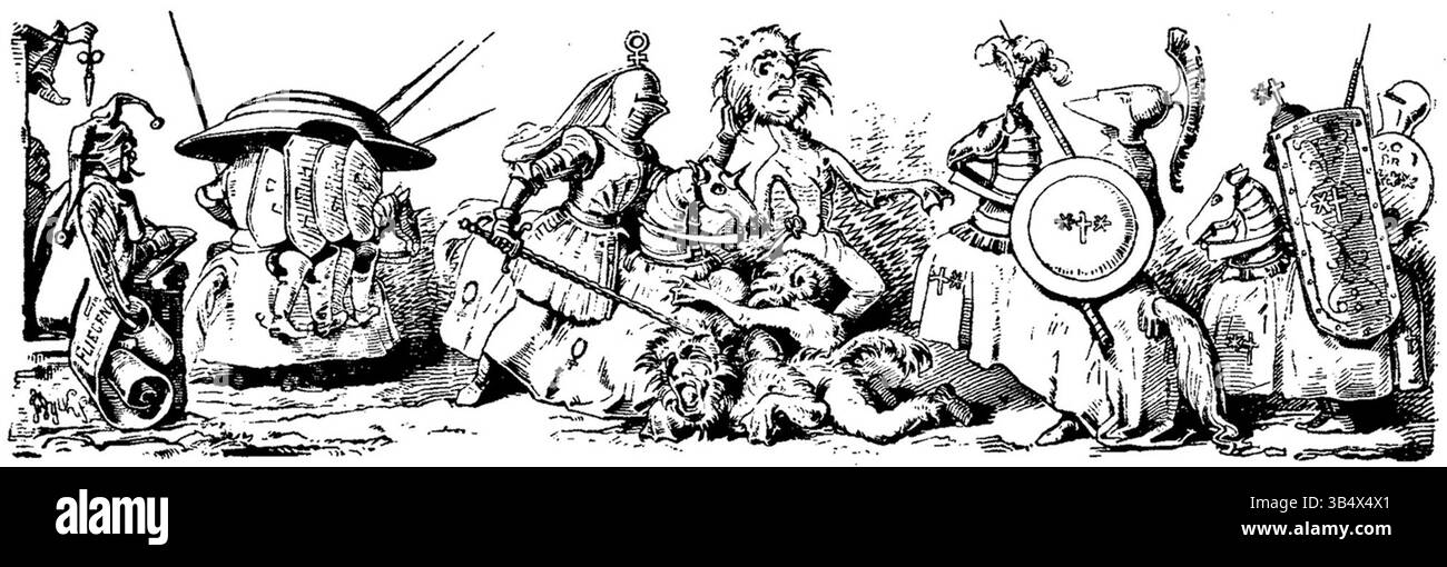 Questa terza illustrazione di Hermann Dyck nella serie Fliegende Blätter del 1846 aggiunge ulteriore alla rappresentazione della cultura e dell'umorismo tedeschi del XIX secolo nella pubblicazione. Foto Stock