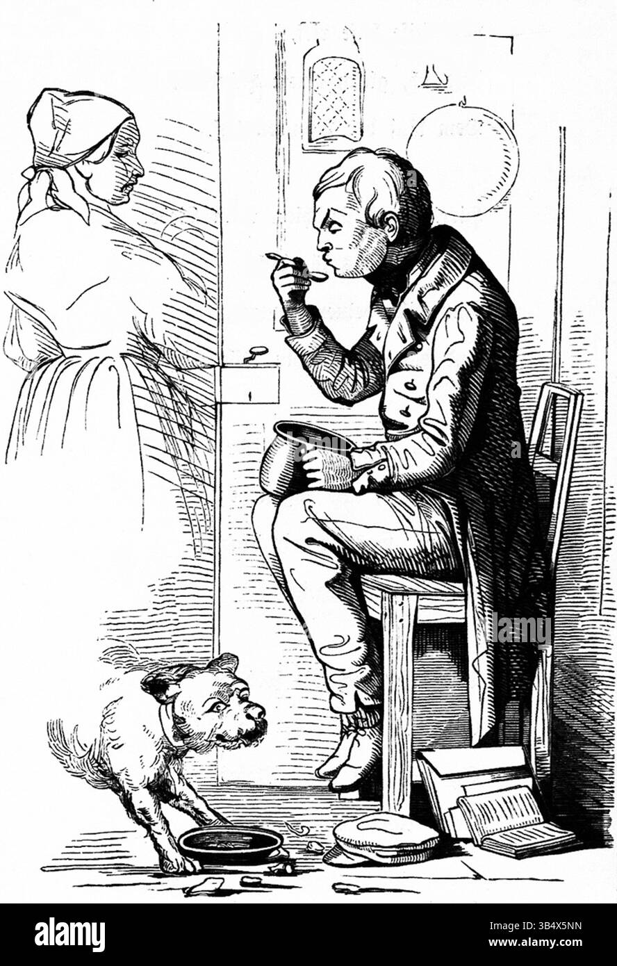 Illustrazione da *Fliegende Blätter*, volume 2, numero 45, pagina 165, una pubblicazione tedesca del 1846. Questa illustrazione fa parte di un periodico satirico noto per le sue vignette politiche e i commenti sociali. Foto Stock