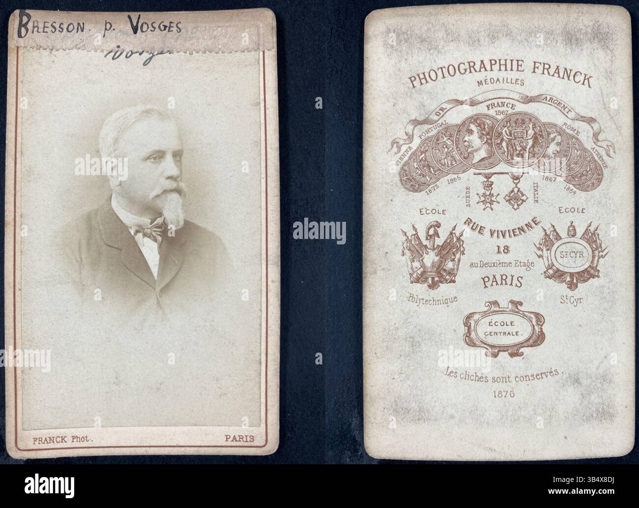 Questa fotografia di Édouard Bresson, scattata da Franck, ritrae una figura francese del XIX secolo. L'immagine è un primo esempio di fotografia ritrattistica, che riflette lo stile fotografico prima del 1911. Foto Stock