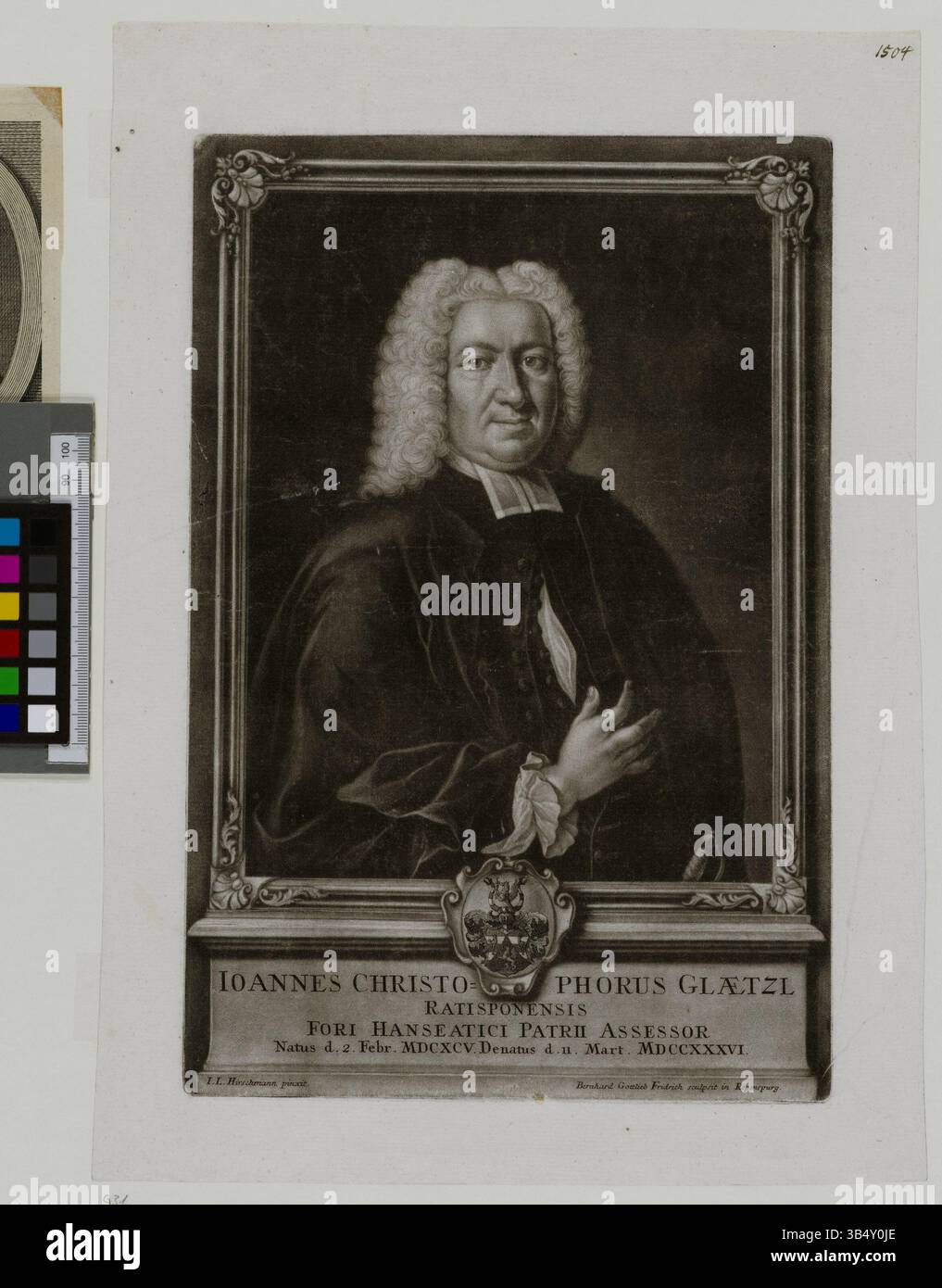 Un ritratto inciso in rame di Johann Christoph Glaetzl, creato da Bernhard Gottlieb Fridrich e Johann Leonhard Hirschmann. Questo lavoro fa parte della collezione della Biblioteca statale e universitaria di Amburgo. Foto Stock