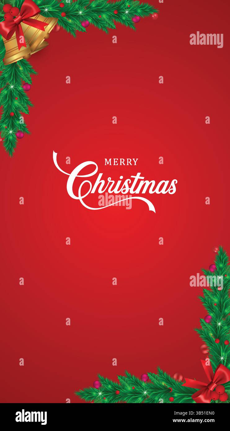 Buon Natale | biglietto di auguri natalizi con sfondo rosso Illustrazione Vettoriale