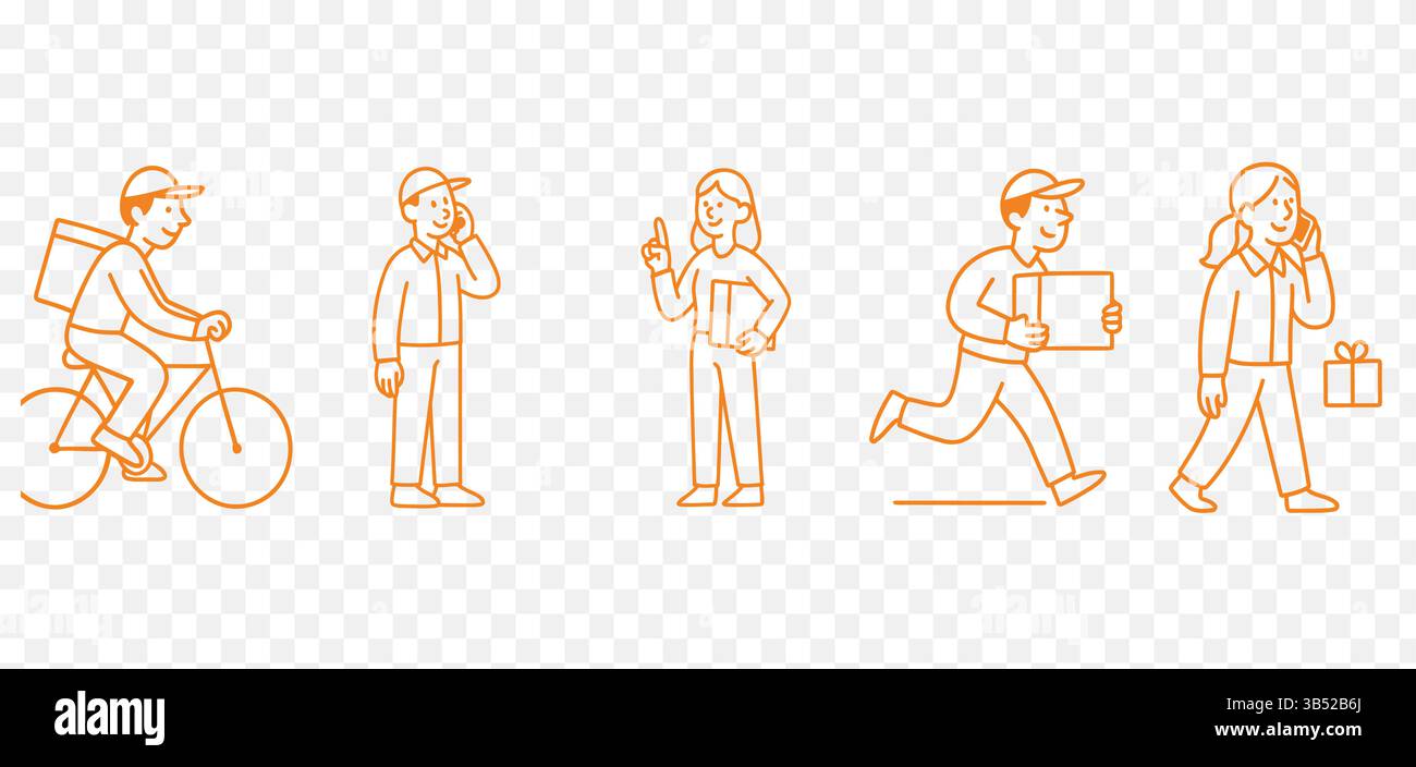 Consegna di opere d'arte per il pilota, il corridore, la telefonata e la posa di consegna Illustrazione Vettoriale